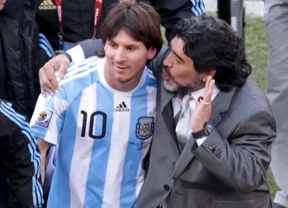 Messi e Maradona juntos na Copa do Mundo da África do Sul, em 2010