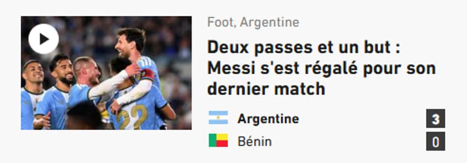 O jornal L'Équipe sublinha os dois passes para golo e o tento marcado por Messi no seu último ato com a camisola albiceleste