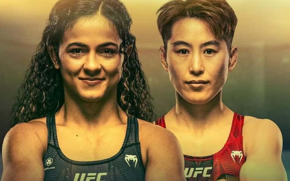 Pôster do UFC 332, com Natália Silva e Wang Cong