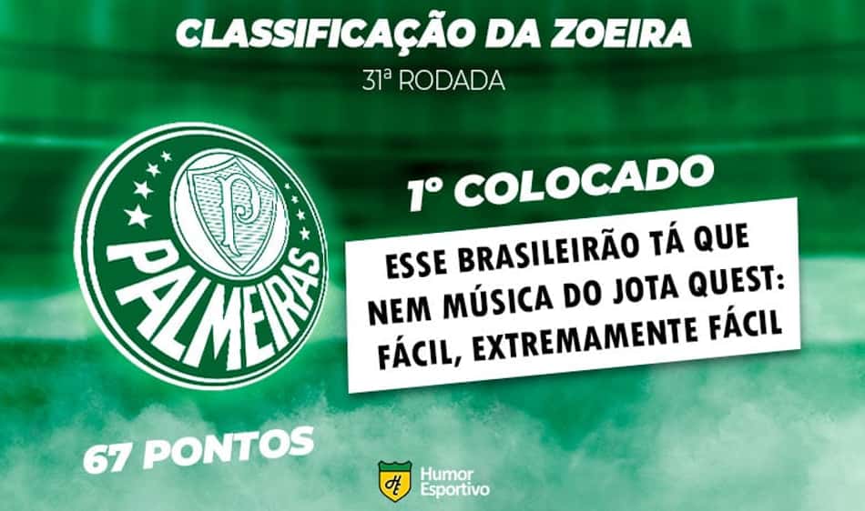 Veja a Classificação da Zoeira após os jogos da 31ª rodada do Brasileirão