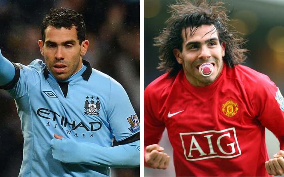 Montagem - Tevez Manchester United e Manchester City