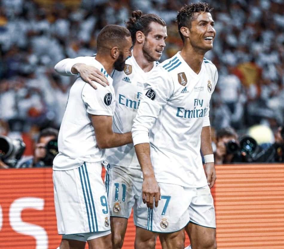 O trio do Real Madrid, composto por Bale, Benzema e Cristiano Ronaldo rivalizou com o trio MSN. Foto; Reprodução