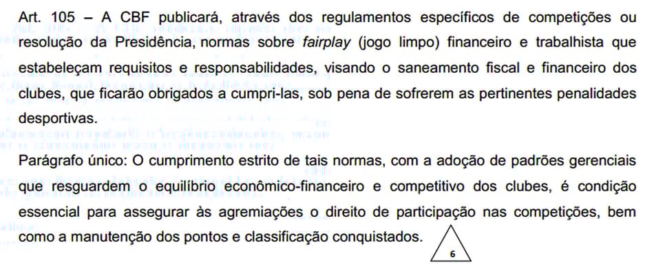 Documento da CBF - artigo 105 do Regulamento (Foto: Reprodução)