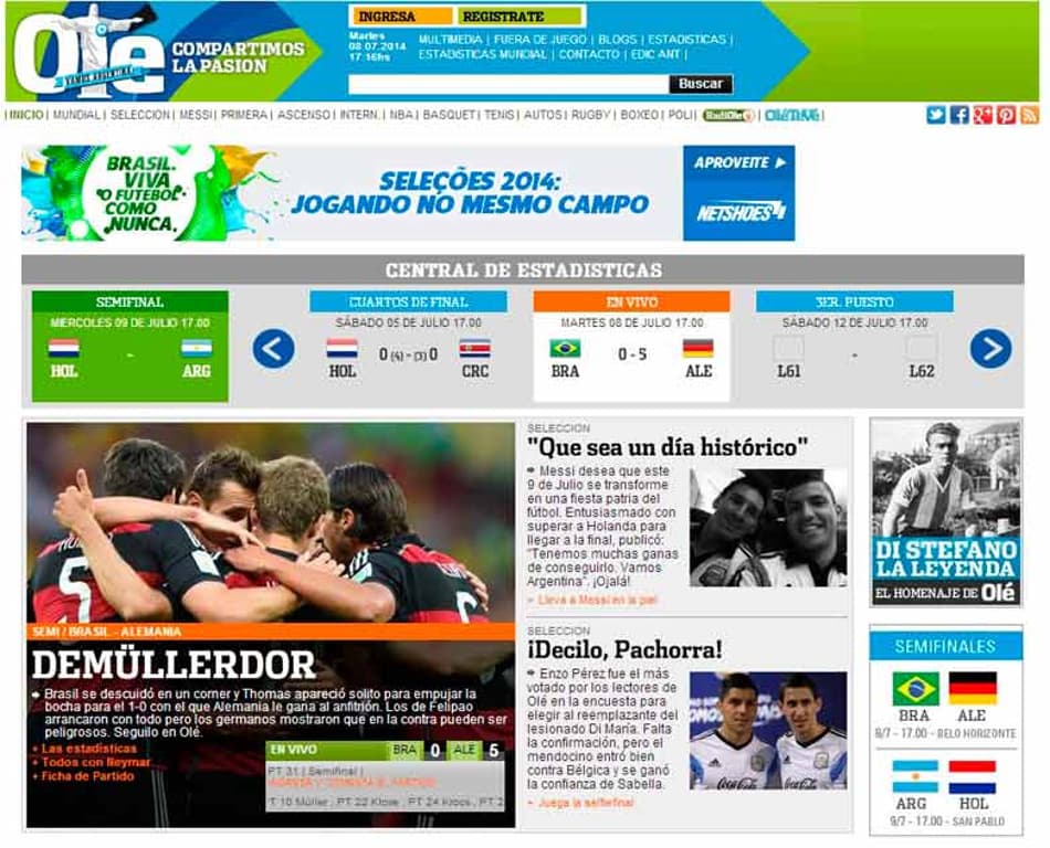 Print do Olé (Foto: Reprodução)
