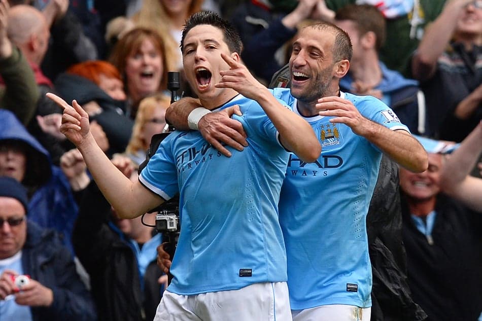Manchester City x West Ham - Samir Nasr e Pablo Zabaleta (Foto: Andrew Yates/AFP)