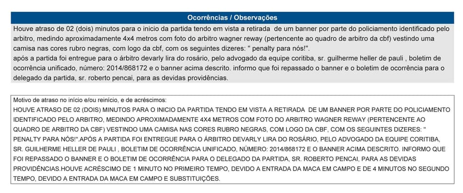 Súmula - Coritiba x Chapecoense (Foto: Reprodução)