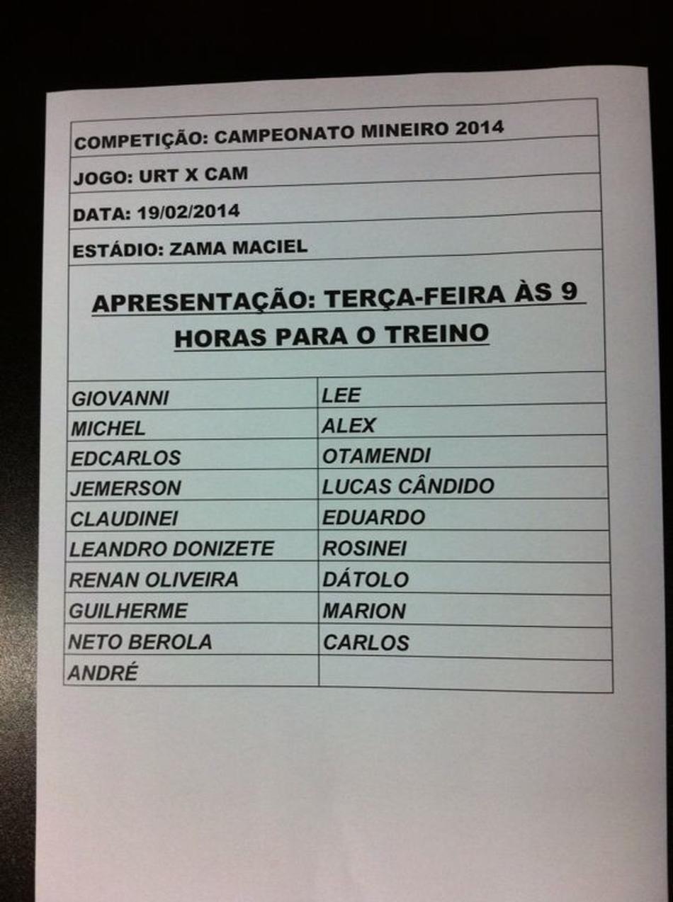 Relação de jogadores do Galo x Patos de Minas (Foto: Assessoria de Imprensa do CAM)