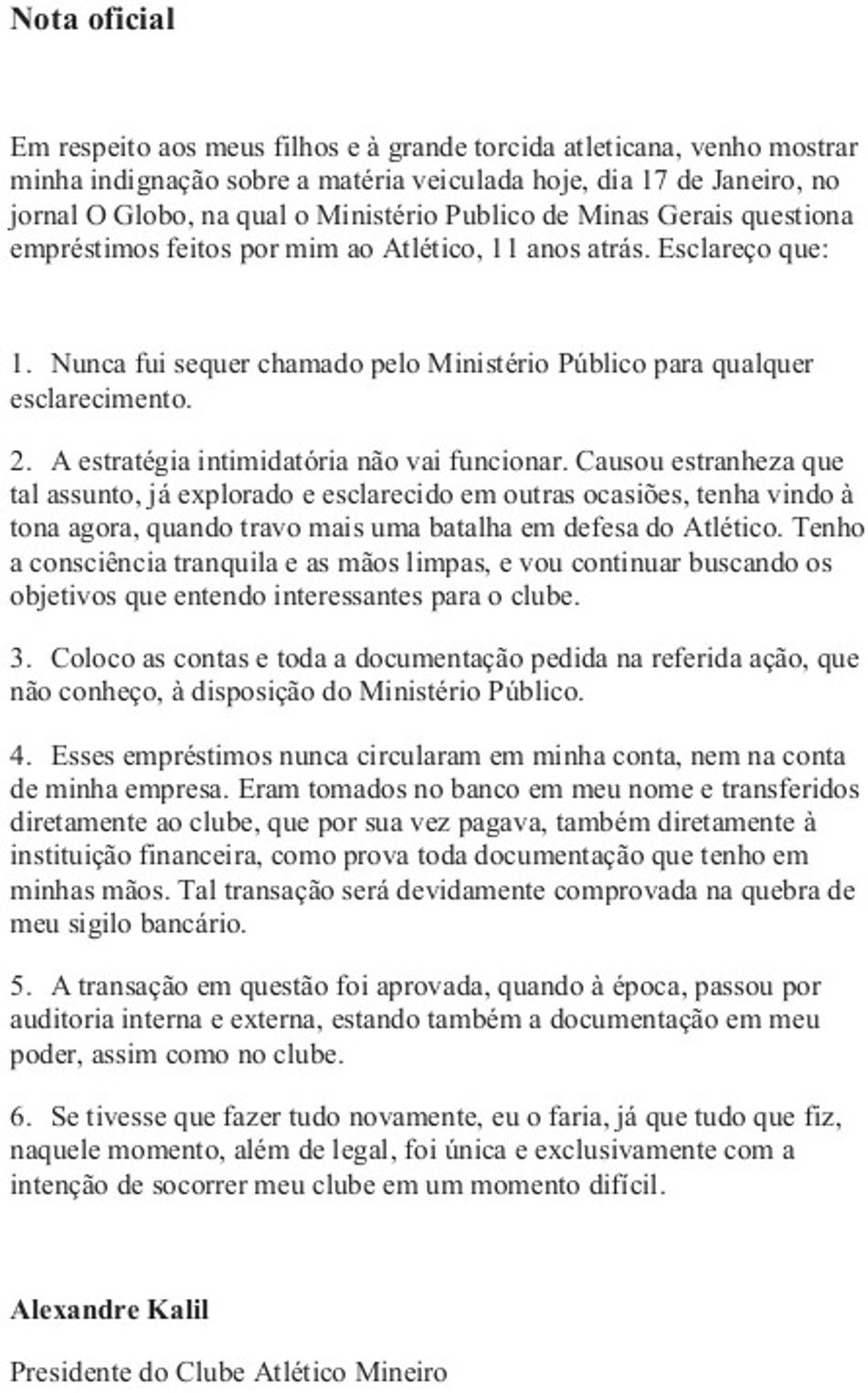 Alexandre Kalil rebate matéria do jornal O Globo em nota oficial - Atlético-MG (Foto: Reprodução)