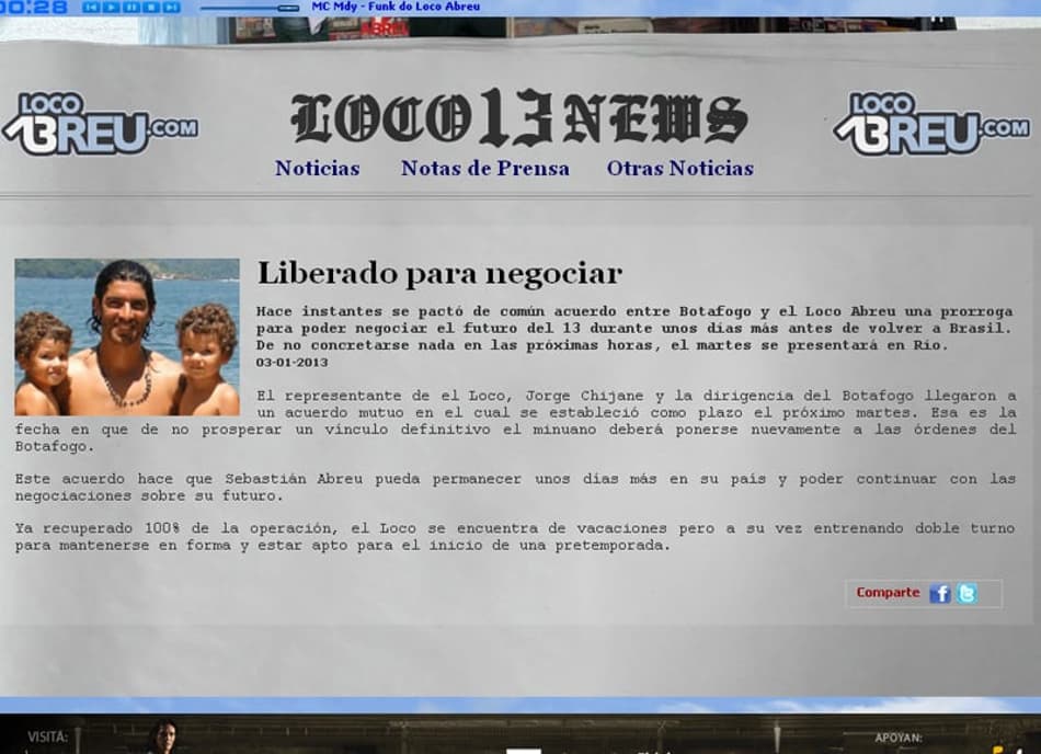 Site do Loco Abreu (Foto: Reprodução)