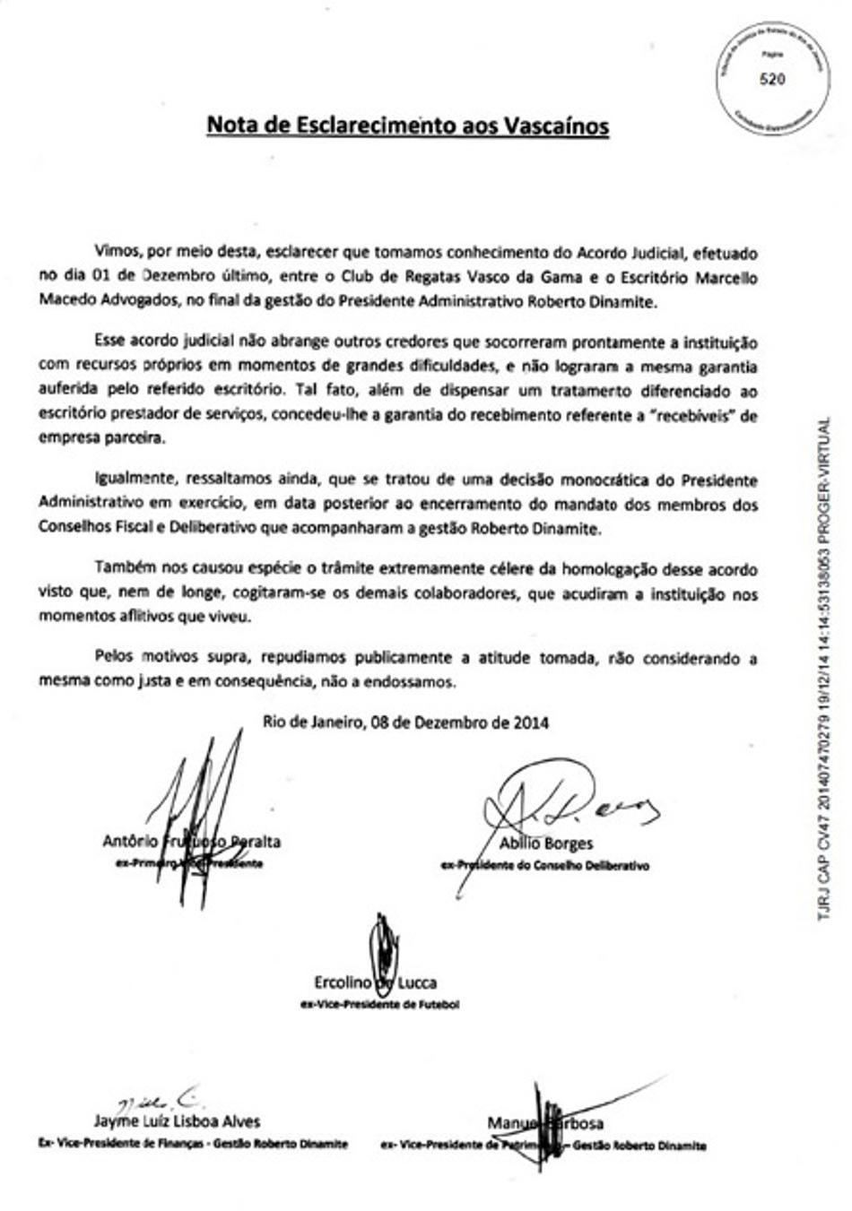 Dirigentes emitem carta sobre 'acordo' (Foto: Divulgação)