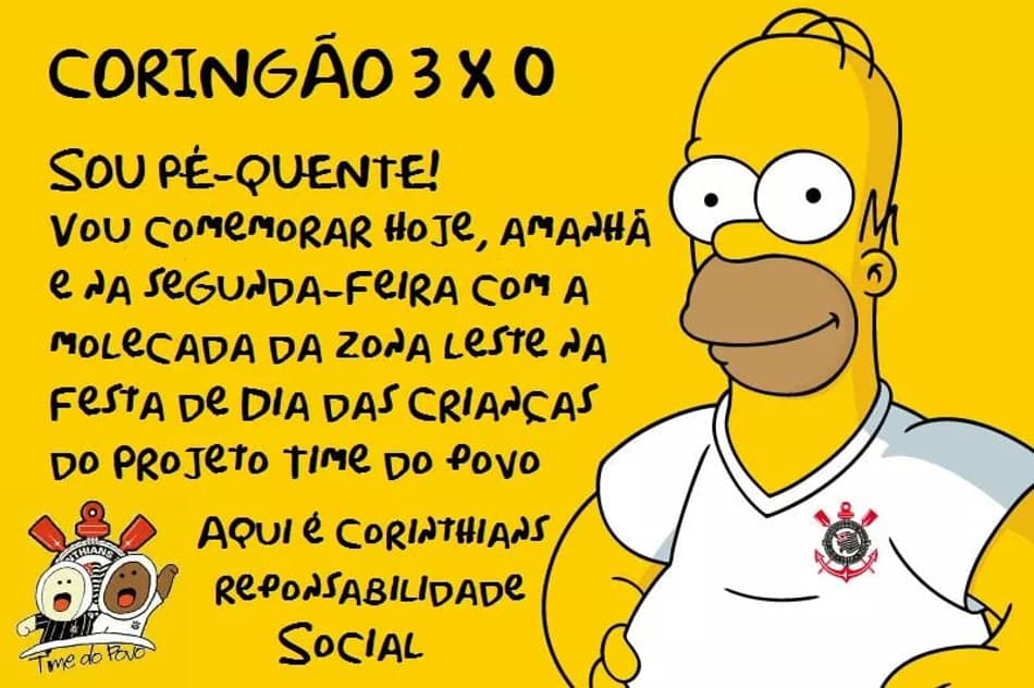 Homer Simpson comemorou a vitória do Corinthians contra o Sport na Arena (crédito: reprodução/internet)