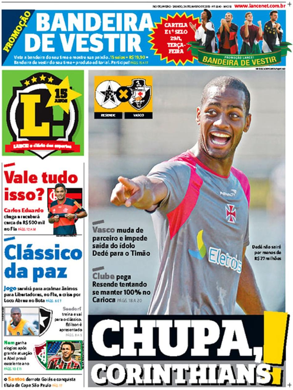 Capa do LANCE! sobre disputa por Dedé (Foto: Reprodução)