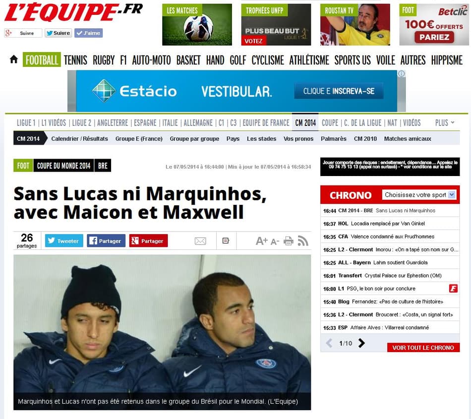 Rola lá Fora - L'Equipe (Foto: Reprodução)