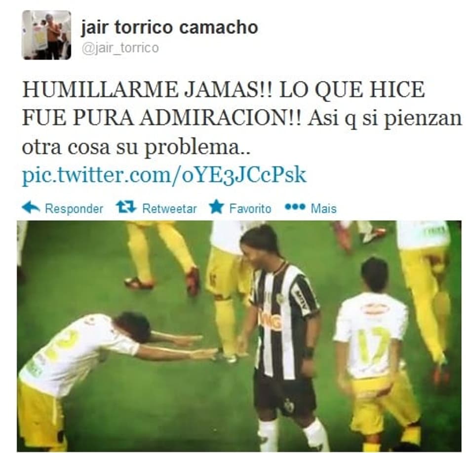 Jair Torrico se explica no Twitter após reverenciar seu ídolo (Foto: Reprodução/Twitter)