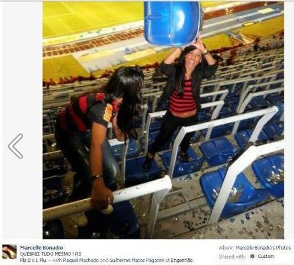 Torcedora do Flamengo destruiu cadeiras no Engenhão durante a partida do Centenário do Fla-Flu (Foto: Reprodução FACEBOOK)