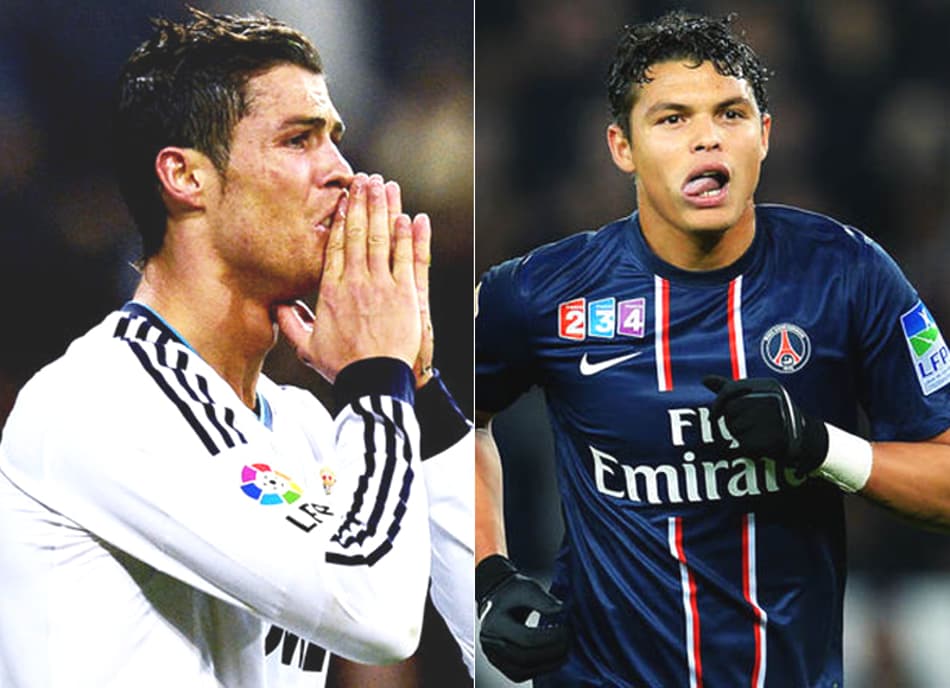 Cristiano Ronaldo e Thiago Silva (Fotos: AFP)