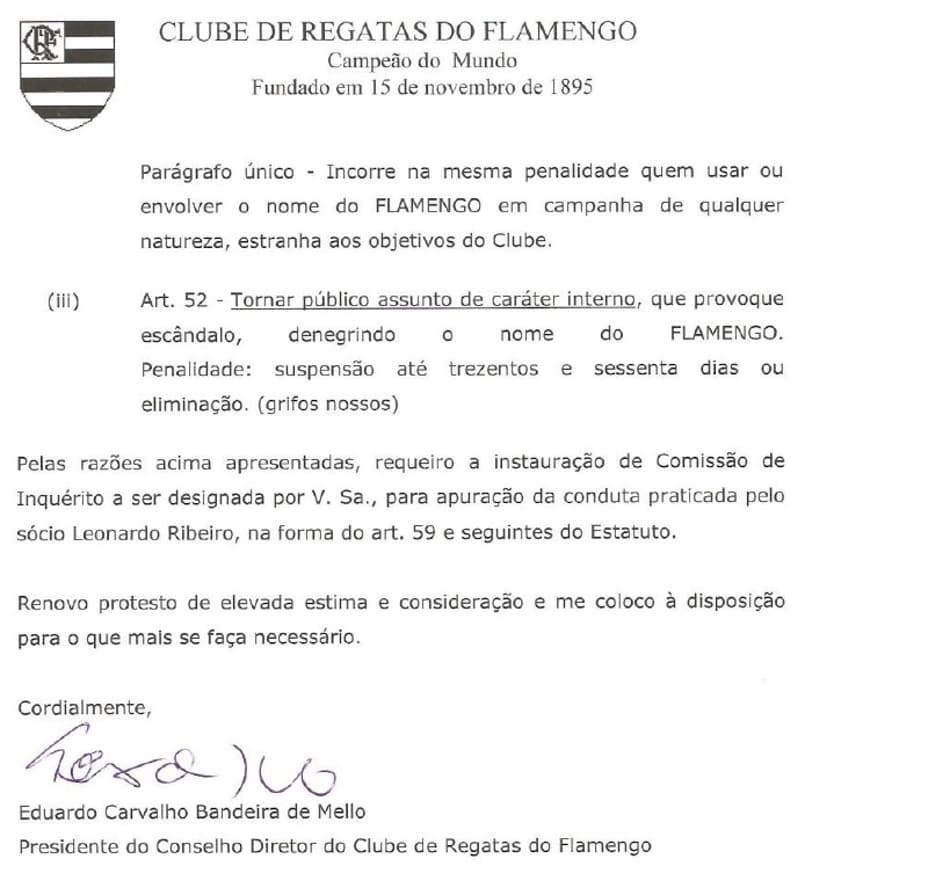Inquérito Leonardo Ribeiro - Flamengo (Foto: Reprodução)