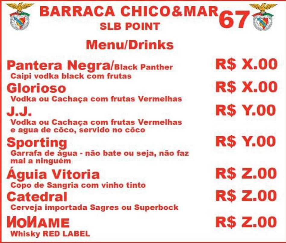 Cardápio Benfica (Foto: Divulgação)