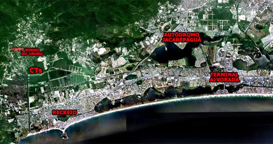 Terrenos CT de Vasco e Botafogo (Crédito: Arte sobre Google Maps)