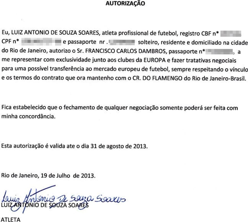 Procuração assinada por Luiz Antonio em julho do ano passado