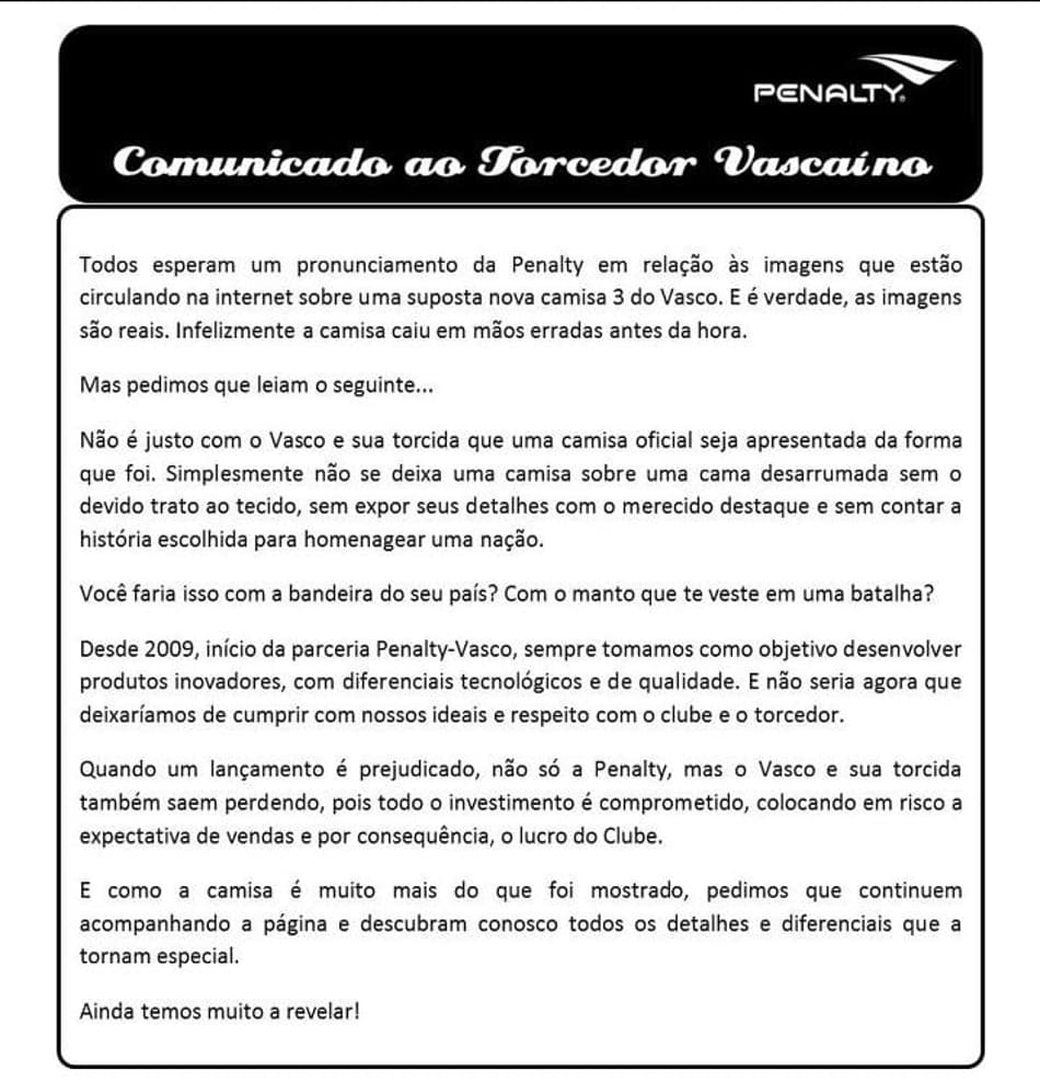 Comunicado Penalty (Foto: Divulgação)