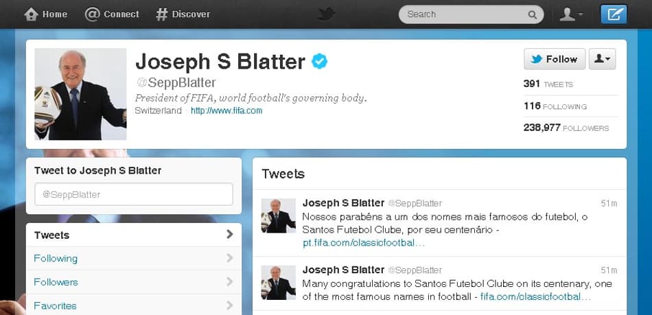 Twitter Joseph Blatter - Santos