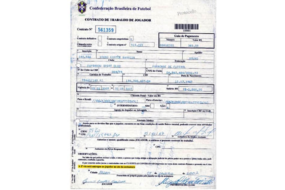 Contrato do Cortez no Paysandu (Foto: Reprodução)