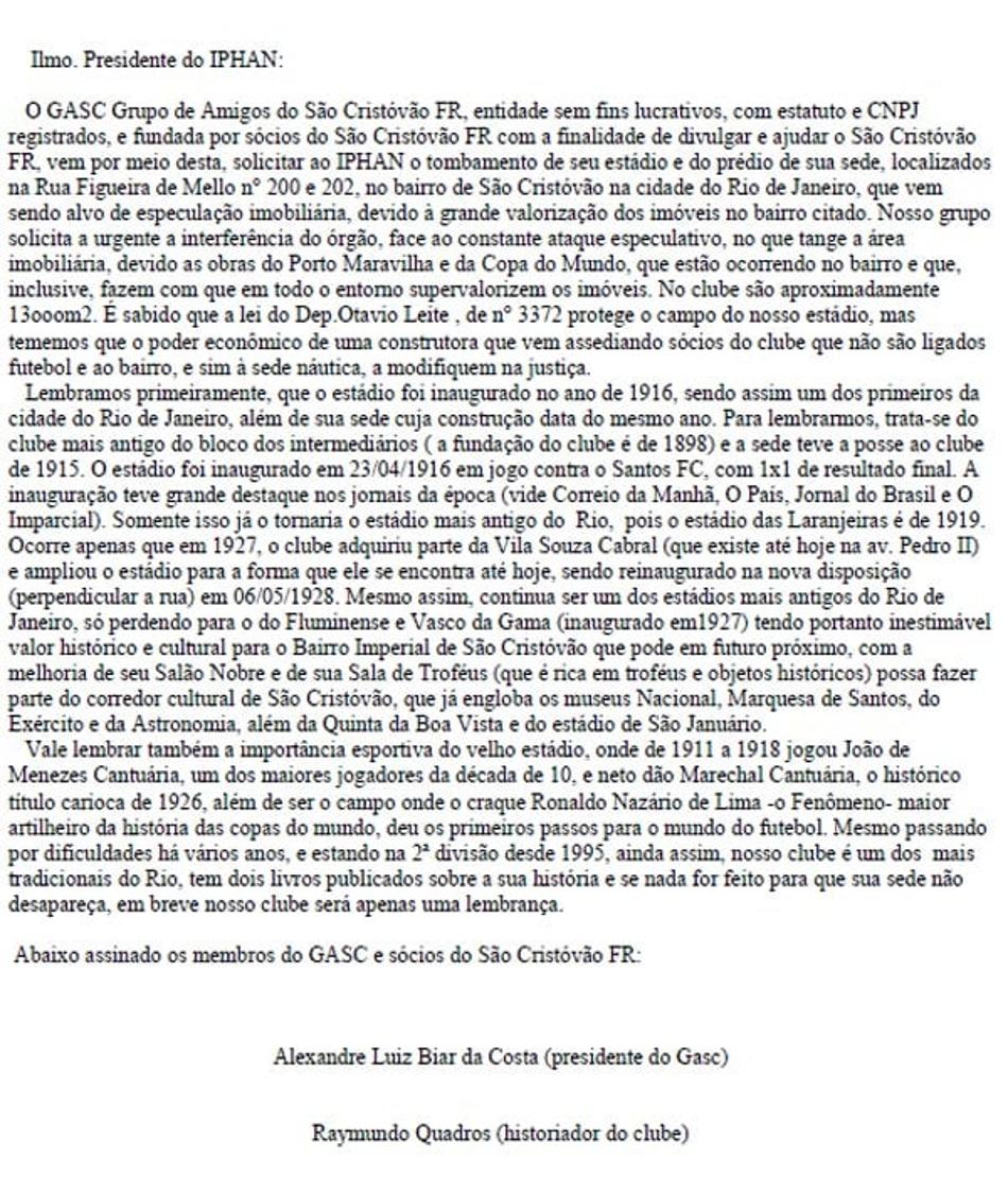 Documento de tombamento do Figueira de Melo (Foto: Reprodução)