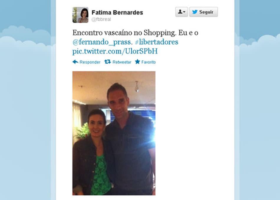 Fátima Bernardes tira foto com Fernando Prass e fala em Libertadores