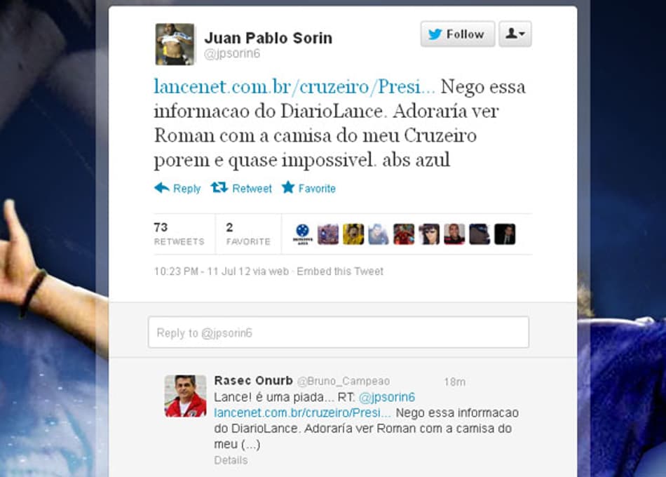 Sorín sobre o Diário Lance! (Foto: Reprodução/Twitter)