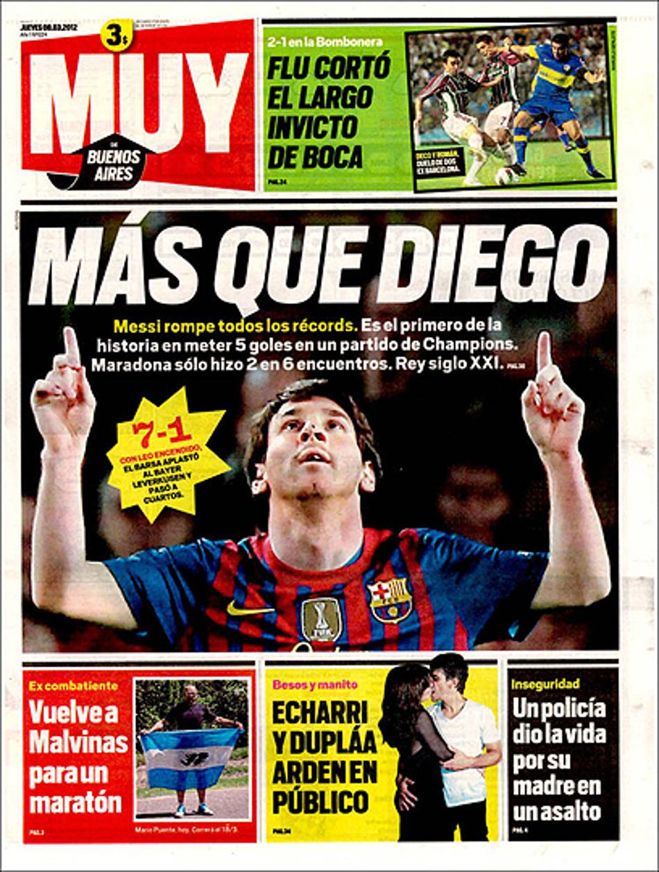 Rola lá fora - Imprensa internacional repercute os cinco gols de Messi (Foto: Reprodução)