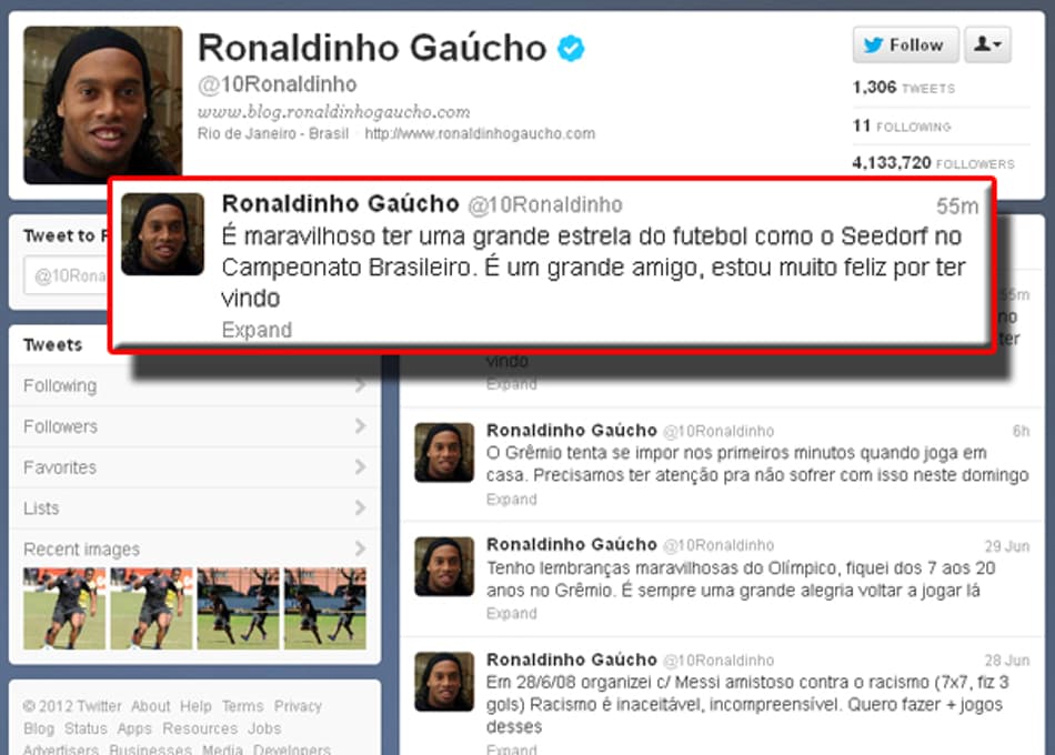 Ronaldinho sobre Seedorf (Foto: Reprodução/Twitter)