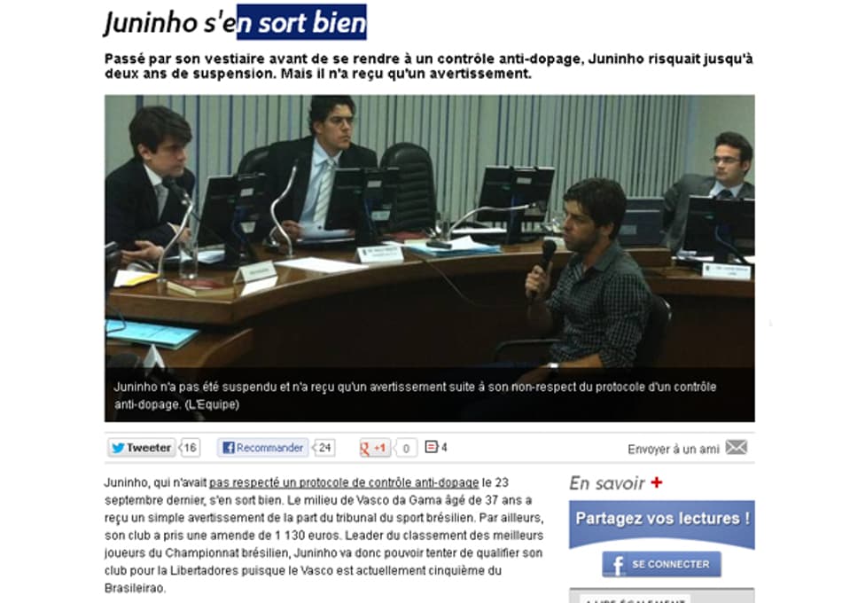 Imprensa francesa repercute absolvição de Juninho