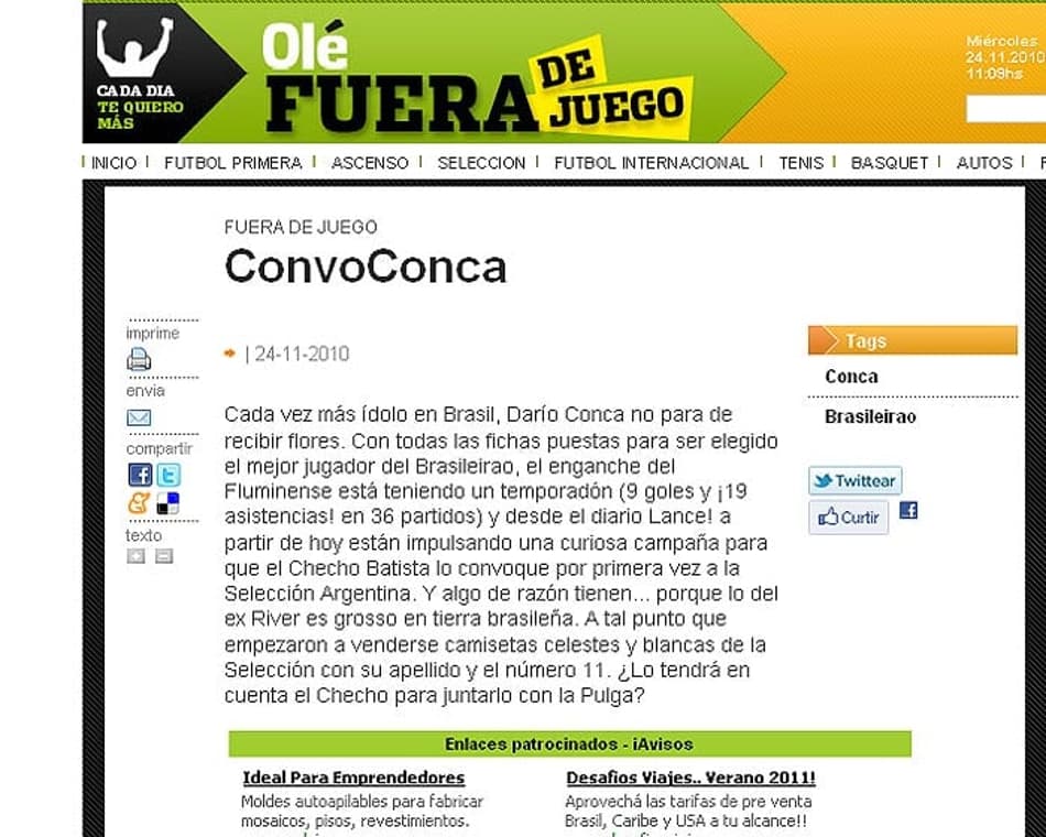Campanha do LANCE! para a convocação de Conca chega à Argentina