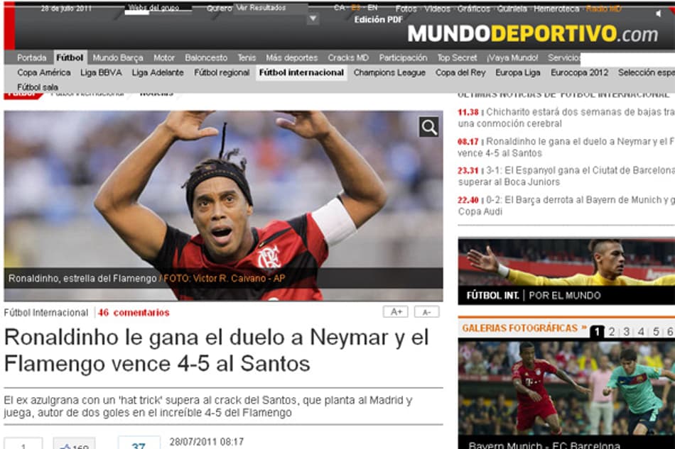 'Gol de Pelé' e atuação de Ronaldinho ganham destaque mundial