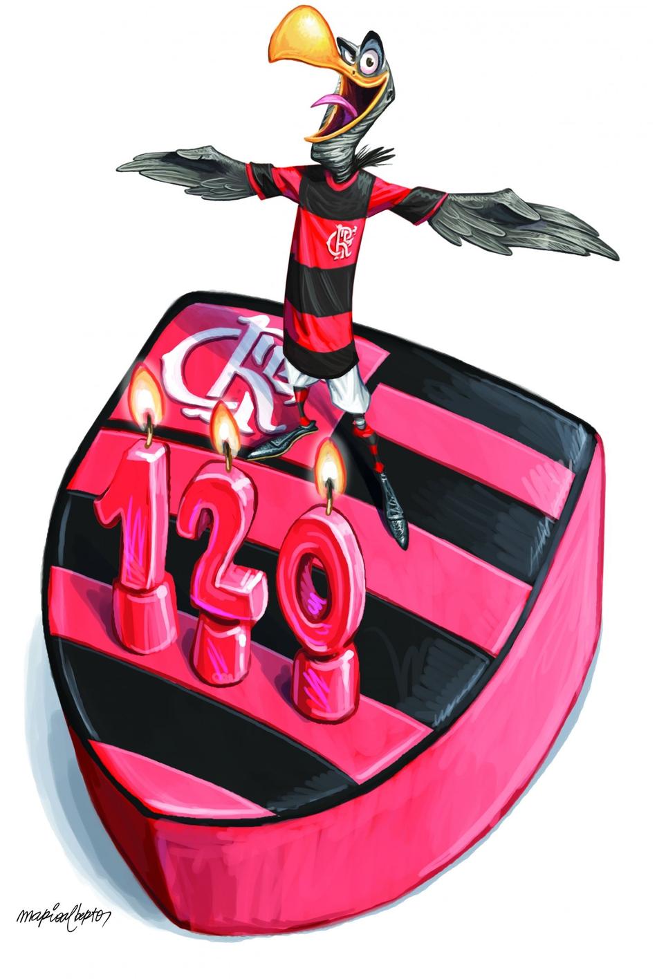 Mario Alberto fez charge especial para o aniversário de 120 anos do Flamengo