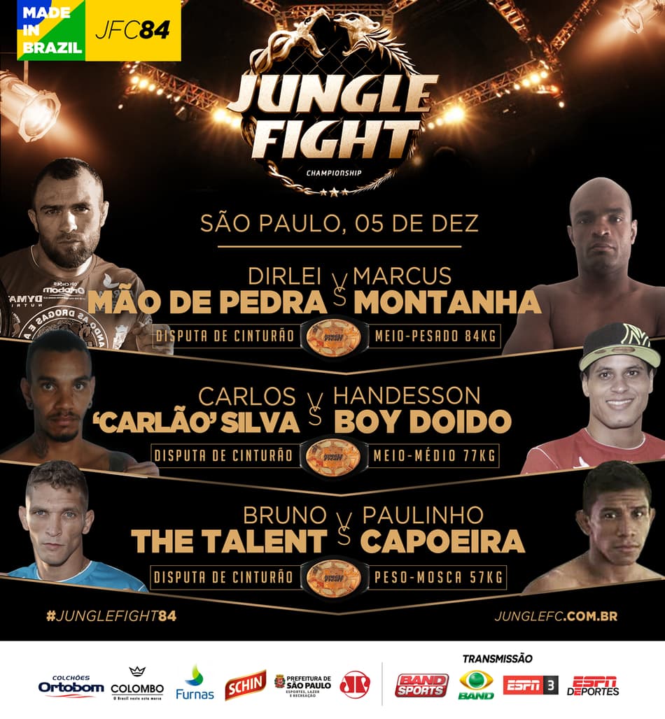 Dirlei 'Mão de Pedra' tenta manter o cinturão do Jungle 84, neste sábado