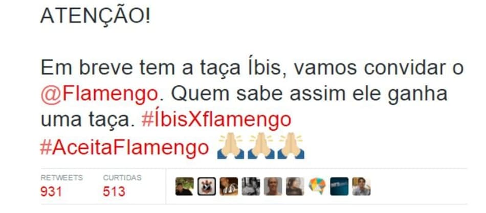 Íbis convida Flamengo para disputar taça: 'Quem sabe assim ganha uma'