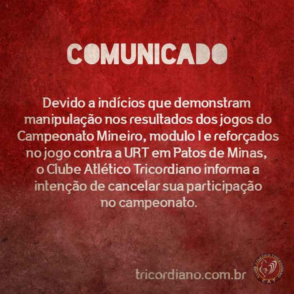 Tricordiano comunicado (Foto: Facebook / Tricordiano)