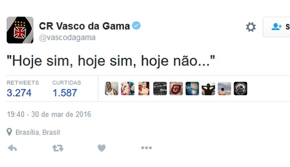 Após empate no clássico, Vasco provoca Flamengo pelo Twitter