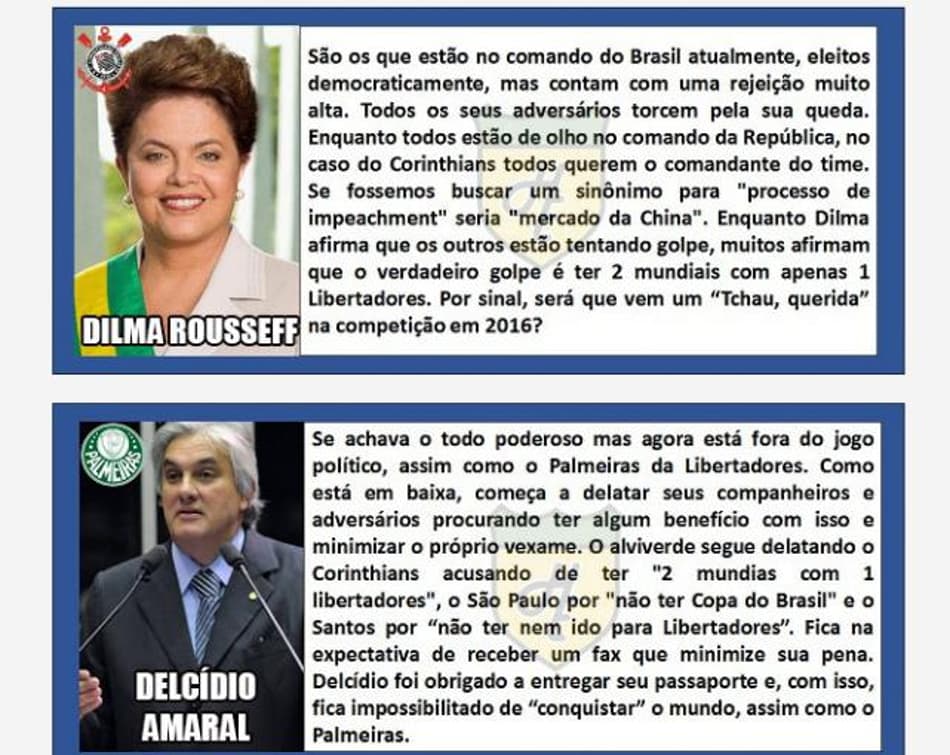 Humor esportivo: E se os clubes brasileiros fossem representados por nomes da política? Confira!