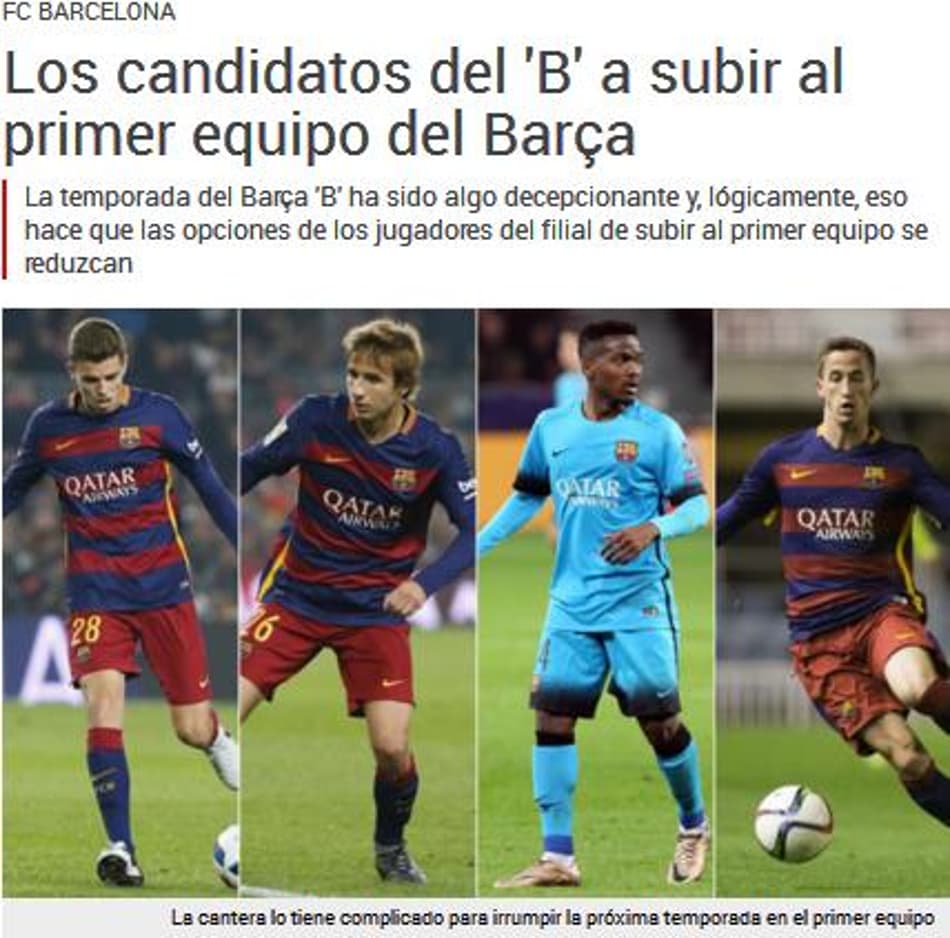 Barça deve integrar quatros jogadores de sua equipe B em 2016/17