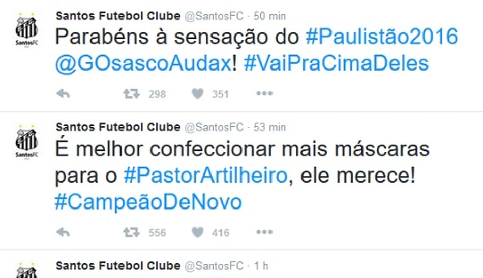 Pelo Twitter, Santos provoca palmeirenses após título Paulista