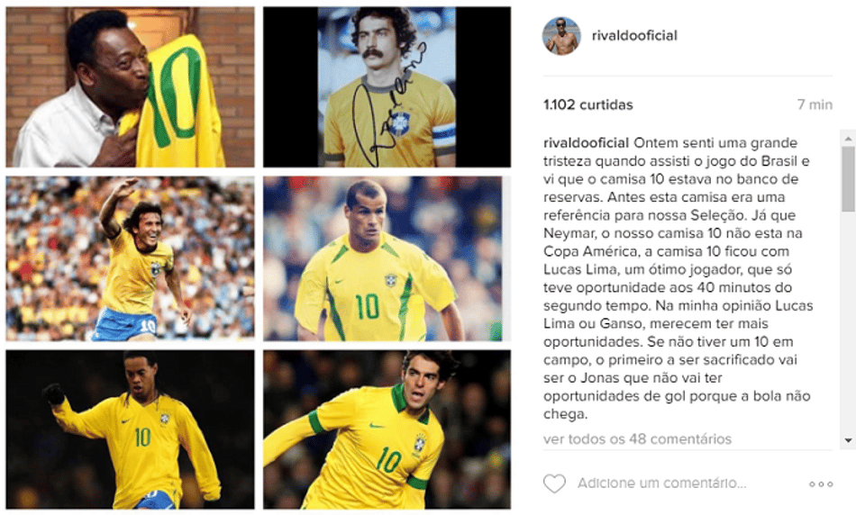 Em rede social, Rivaldo desabafa: ‘Lucas Lima ou Ganso merecem ter mais oportunidades’