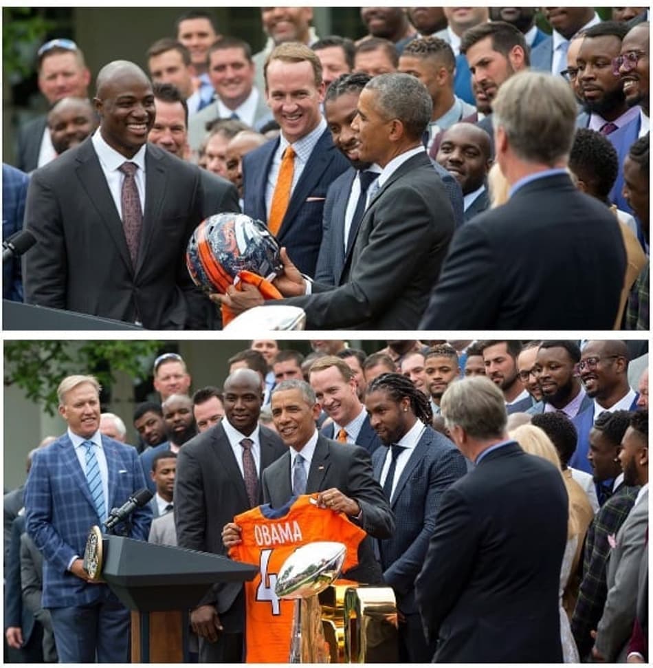 Campeões do Super Bowl 50 visitam Obama na Casa Branca
