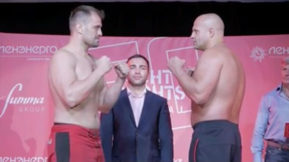 Fedor e Maldonado se encaram na véspera de luta na Rússia; veja