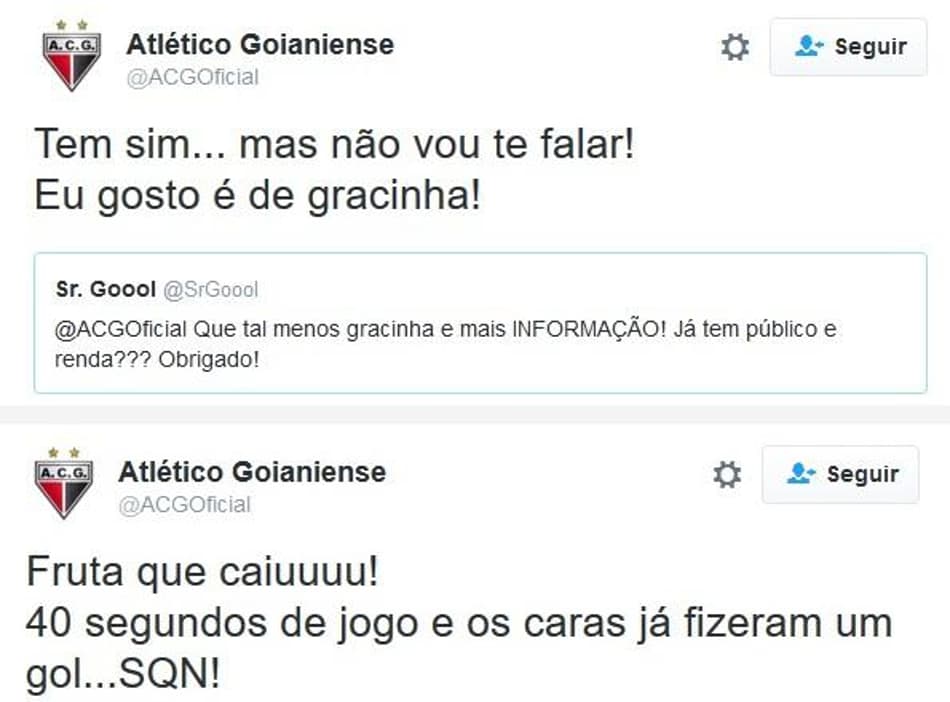 'Estagiário' responsável pelo Twitter do Atlético-GO faz piada com renda do jogo