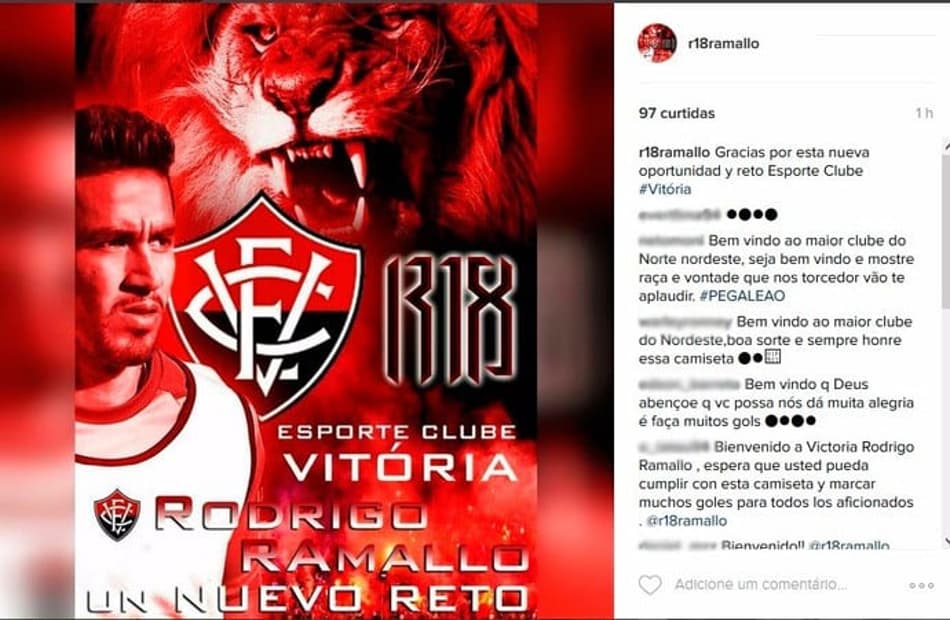 Novo reforço do Vitória, Ramallo comemora acerto em rede social