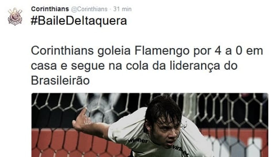 Pelo Twitter, Corinthians provoca o Flamengo após goleada em Itaquera