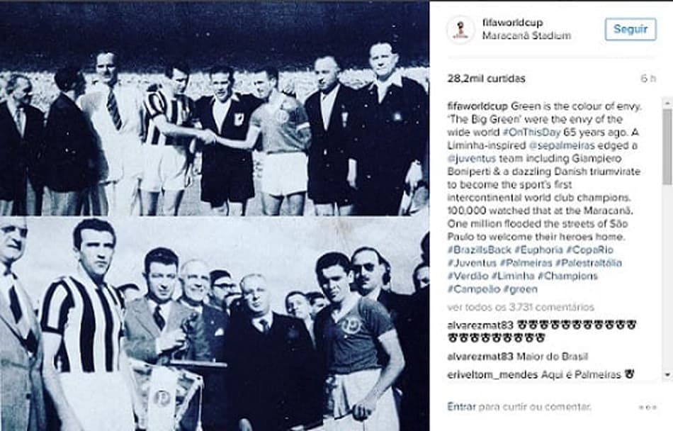 Fifa homenageia Palmeiras pelos 65 anos do título da Copa Rio de 1951